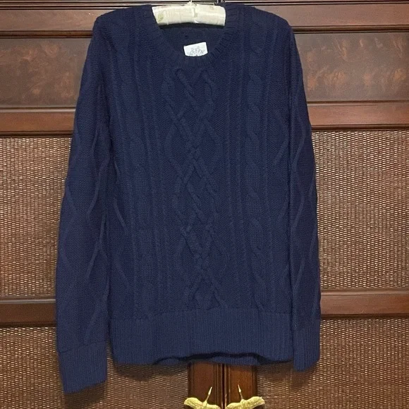 Boast Women's Chunky Fisherman Cable Wool Knit Crewneck Sweater Navy Size L - Picture 10 of 11